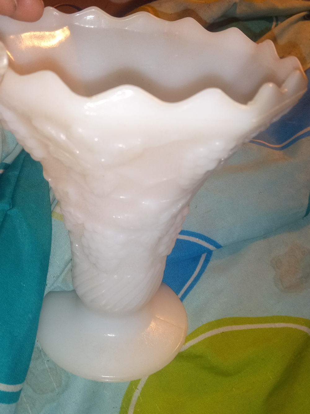 Mid 20th Century Vineyard Patterned Milk Glass Vase